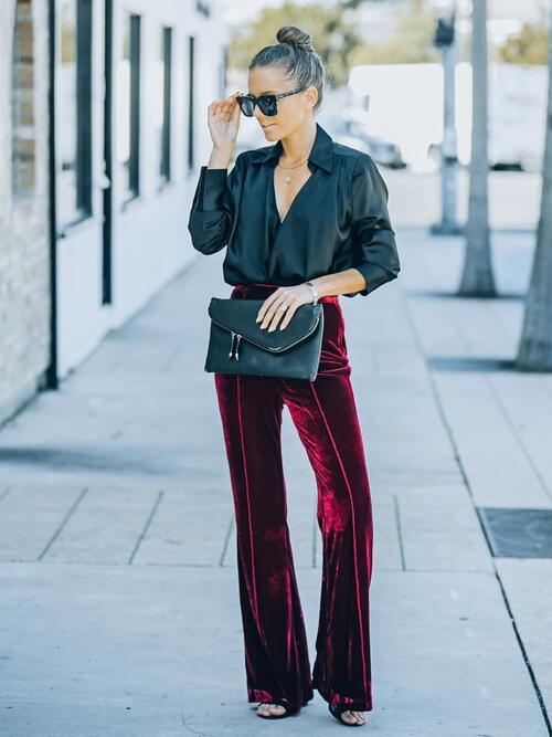 High Waist Flare Pants - Browngold Fashion