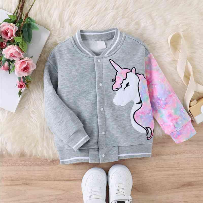 Unicorn Graphic Long Sleeve Jacket - Browngold Fashion