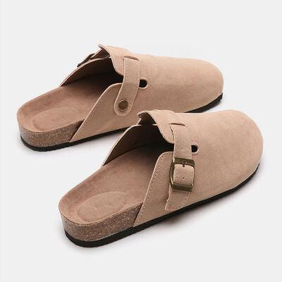 Suede Closed Toe Buckle Slide - Browngold Fashion