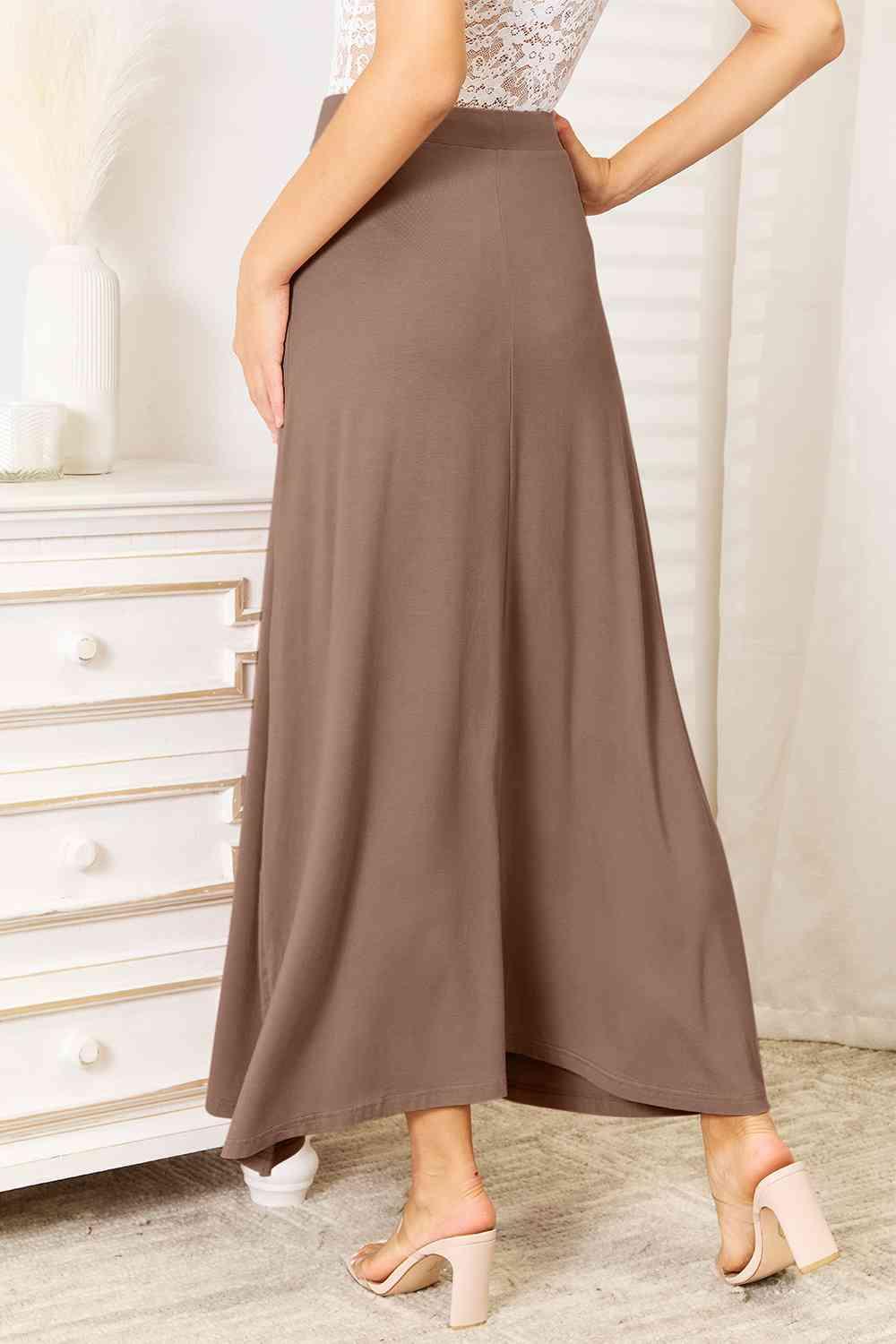 Double Take Full Size Soft Rayon Drawstring Waist Maxi Skirt Rayon - Browngold Fashion