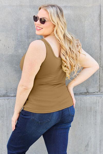 Basic Bae Full Size Square Neck Wide Strap Tank - Browngold Fashion