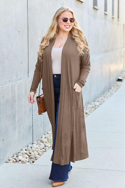 Basic Bae Full Size Open Front Long Sleeve Cover Up - Browngold Fashion