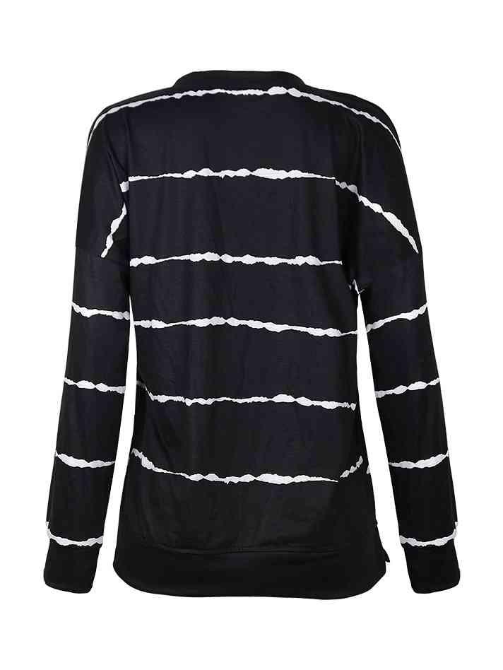 Striped Round Neck Sweatshirt - Browngold Fashion