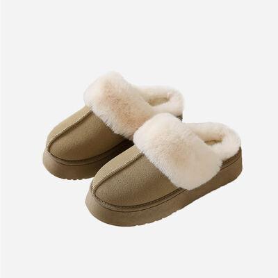 Center-Seam Furry Chunky Platform Slippers - Browngold Fashion