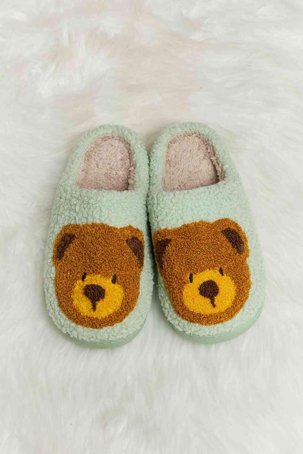 Melody Teddy Bear Print Plush Slide Slippers - Browngold Fashion