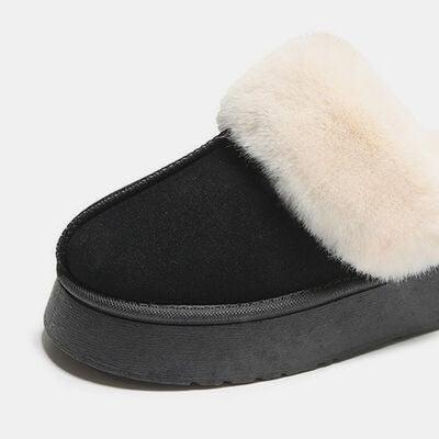 Center-Seam Furry Chunky Platform Slippers - Browngold Fashion