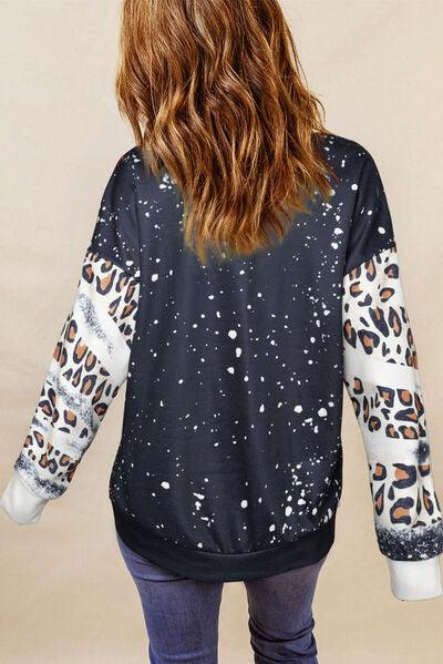 LET'S WATCH THE SUNSET Leopard Round Neck Sweatshirt - Browngold Fashion