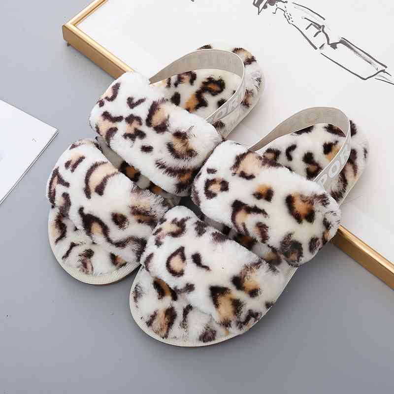 Faux Fur Open Toe Slippers - Browngold Fashion