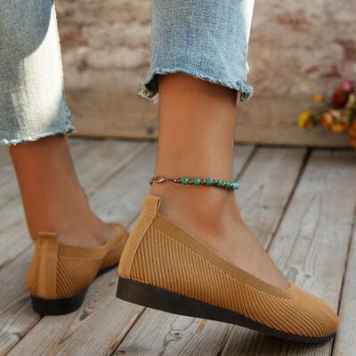 Round Toe Knit Ballet Flats - Browngold Fashion