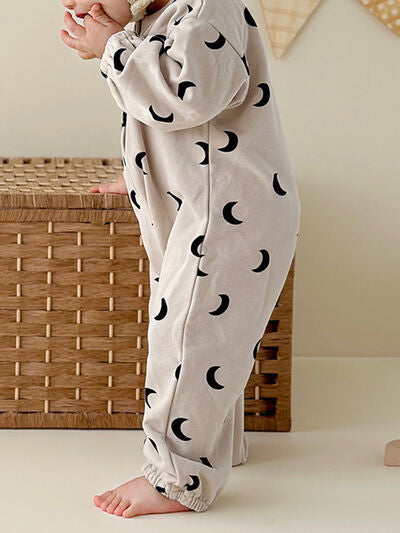 Printed Button Up Dropped Shoulder Jumpsuit