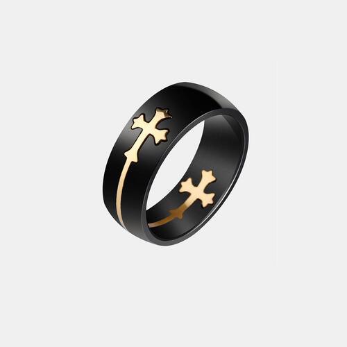 Cross Titanium Steel Ring - Browngold Fashion