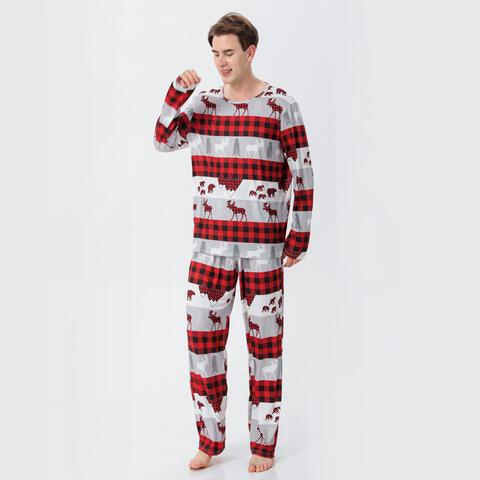 Men Reindeer & Plaid Top and Pants Set - Browngold Fashion