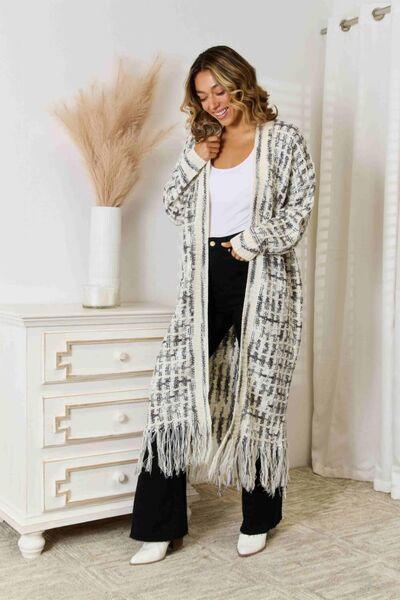 Multicolored Open Front Fringe Hem Cardigan - Browngold Fashion