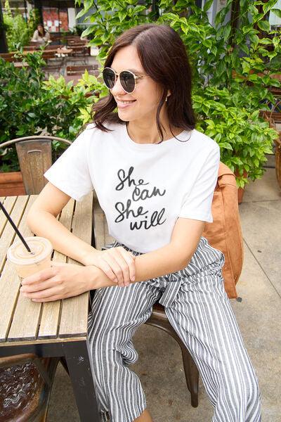 Simply Love Full Size SHE CAN SHE WILL Short Sleeve T-Shirt - Browngold Fashion