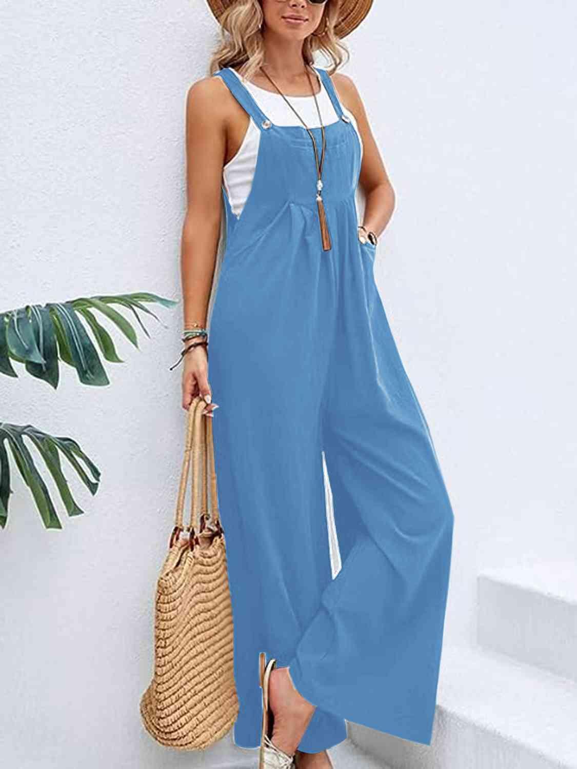 Full Size Wide Leg Overalls with Pockets - Browngold Fashion