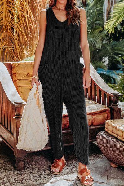 Double Take Full Size Sleeveless Straight Jumpsuit - Browngold Fashion