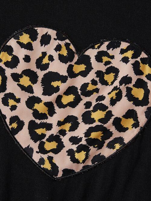 Leopard Heart Graphic Top and Pants Set - Browngold Fashion