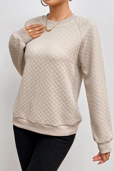 Texture Round Neck Long Sleeve Sweatshirt - Browngold Fashion