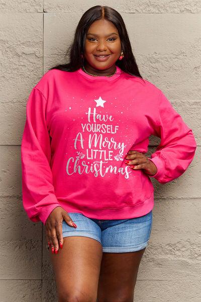 Simply Love Full Size HAVE YOURSELF A MERRY LITTLE CHRISTMAS Round Neck Sweatshirt - Browngold Fashion