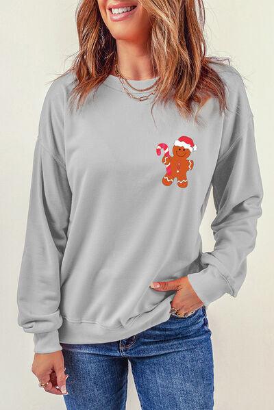 Gingerbread Round Neck Dropped Shoulder Sweatshirt - Browngold Fashion