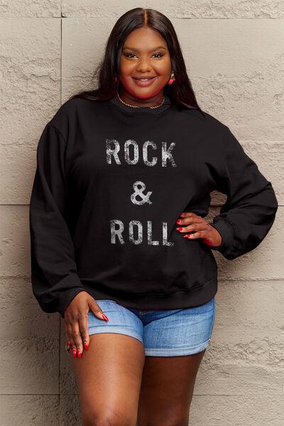 Simply Love Full Size ROCK & ROLL Round Neck Sweatshirt - Browngold Fashion