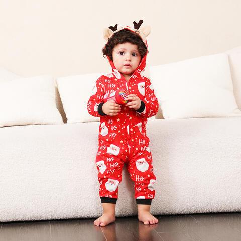 Santa Print Hooded Jumpsuit - Browngold Fashion