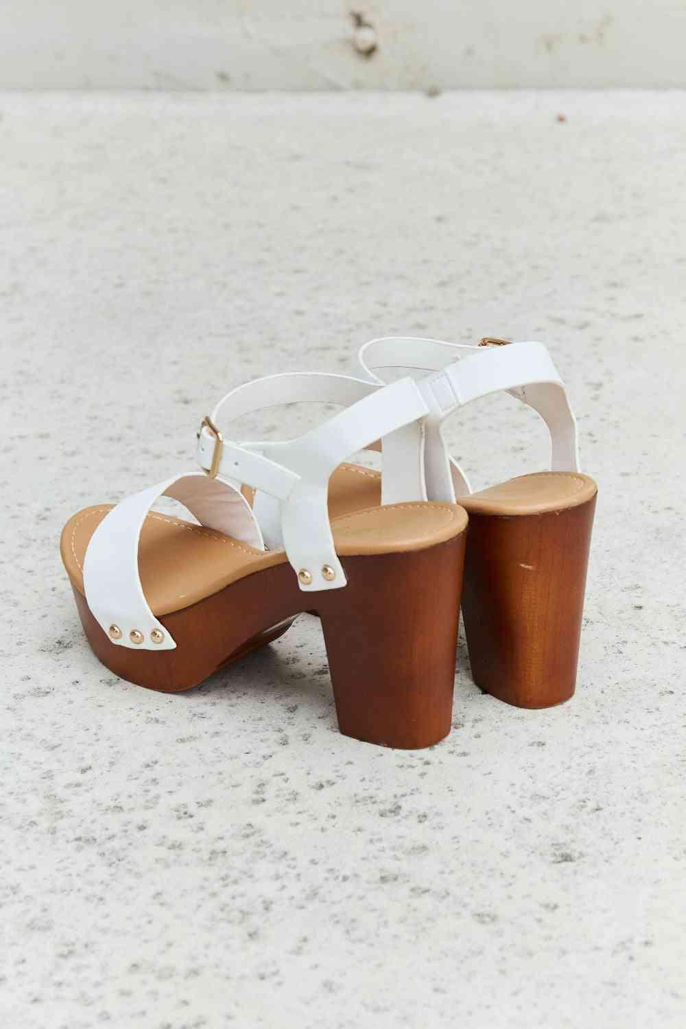 DDK Time After Time Wooden Platform Strap Heels - Browngold Fashion