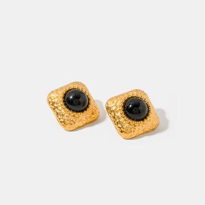 Square Stainless Steel Natural Black Onyx Earring - Browngold Fashion