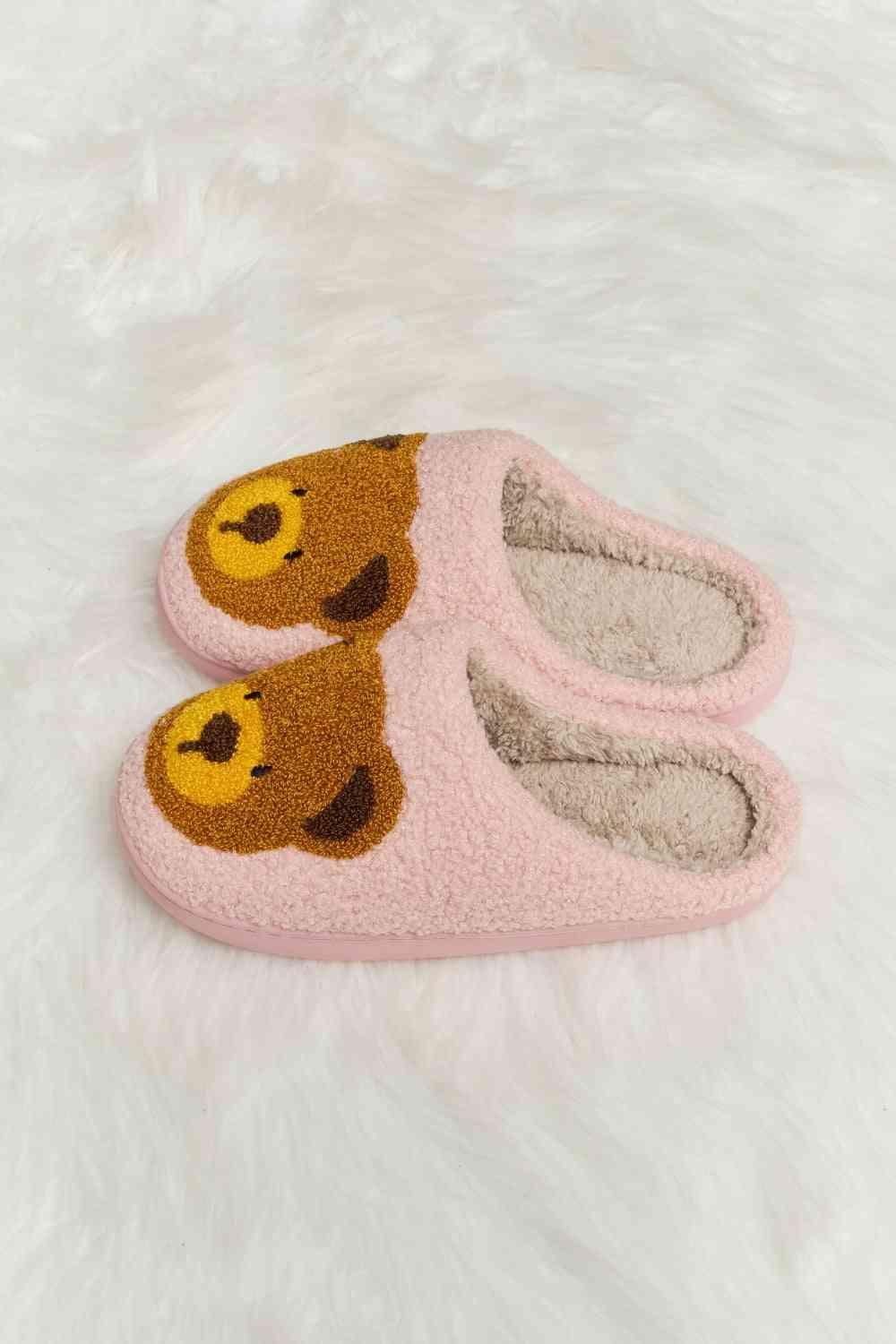 Melody Teddy Bear Print Plush Slide Slippers - Browngold Fashion