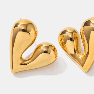 Heart Shape Stainless Steel Stud Earrings - Browngold Fashion