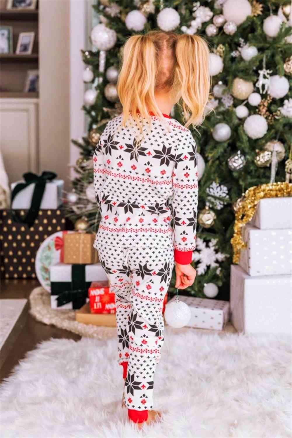 Snowflake Pattern Top and Pants Set - Browngold Fashion