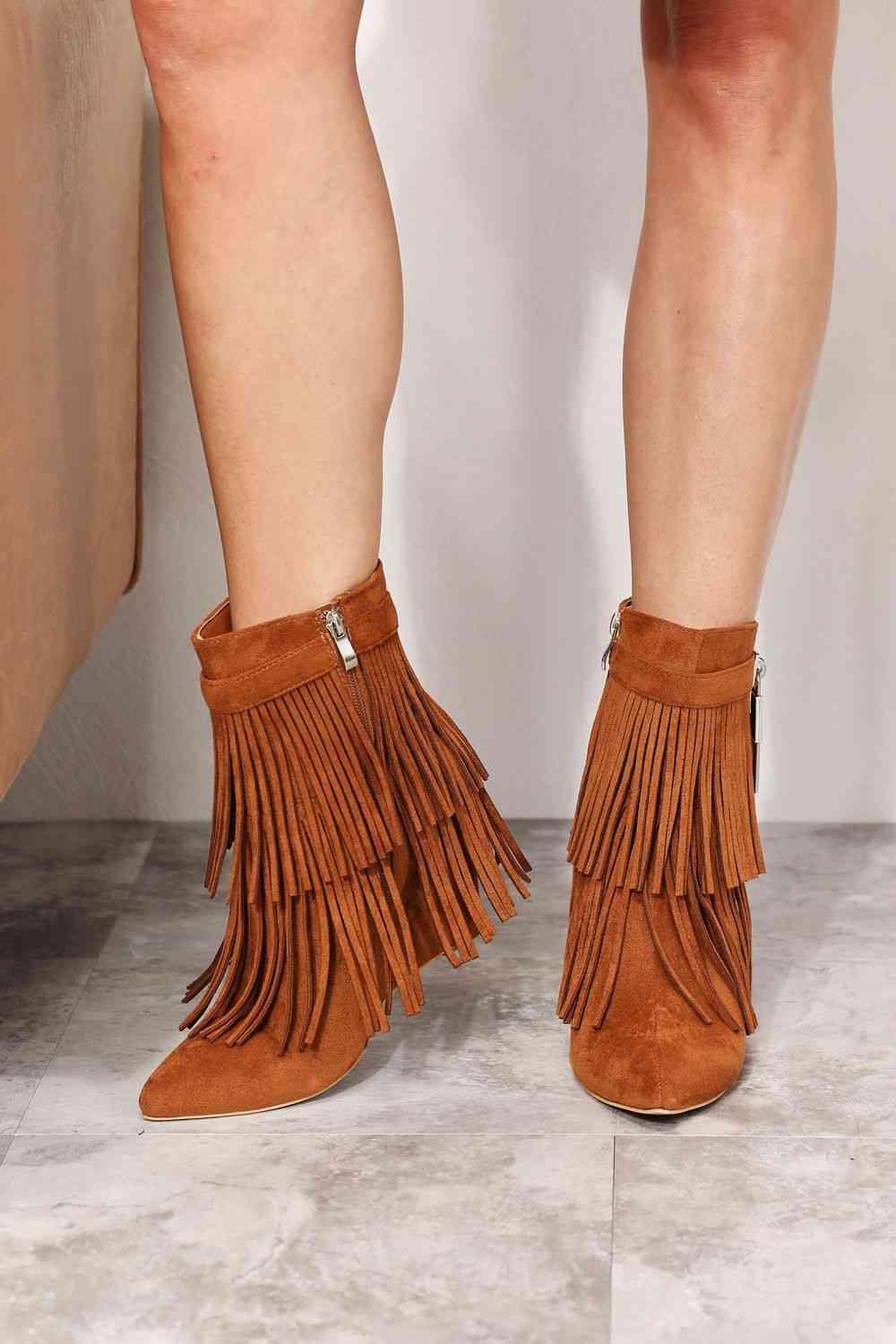 Legend Women's Tassel Wedge Heel Ankle Booties - Browngold Fashion