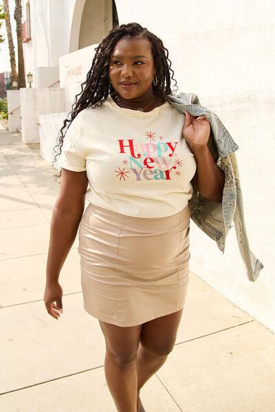 Simply Love Full Size HAPPY NEW YEAR Short Sleeve T-Shirt - Browngold Fashion