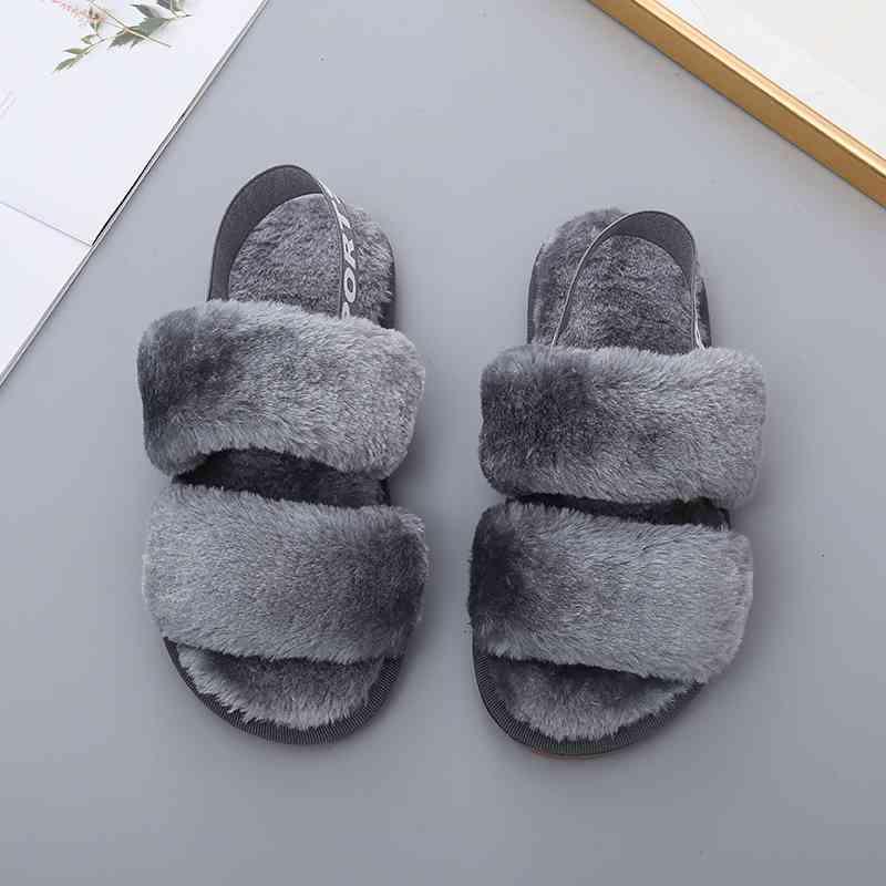 Faux Fur Open Toe Slippers - Browngold Fashion