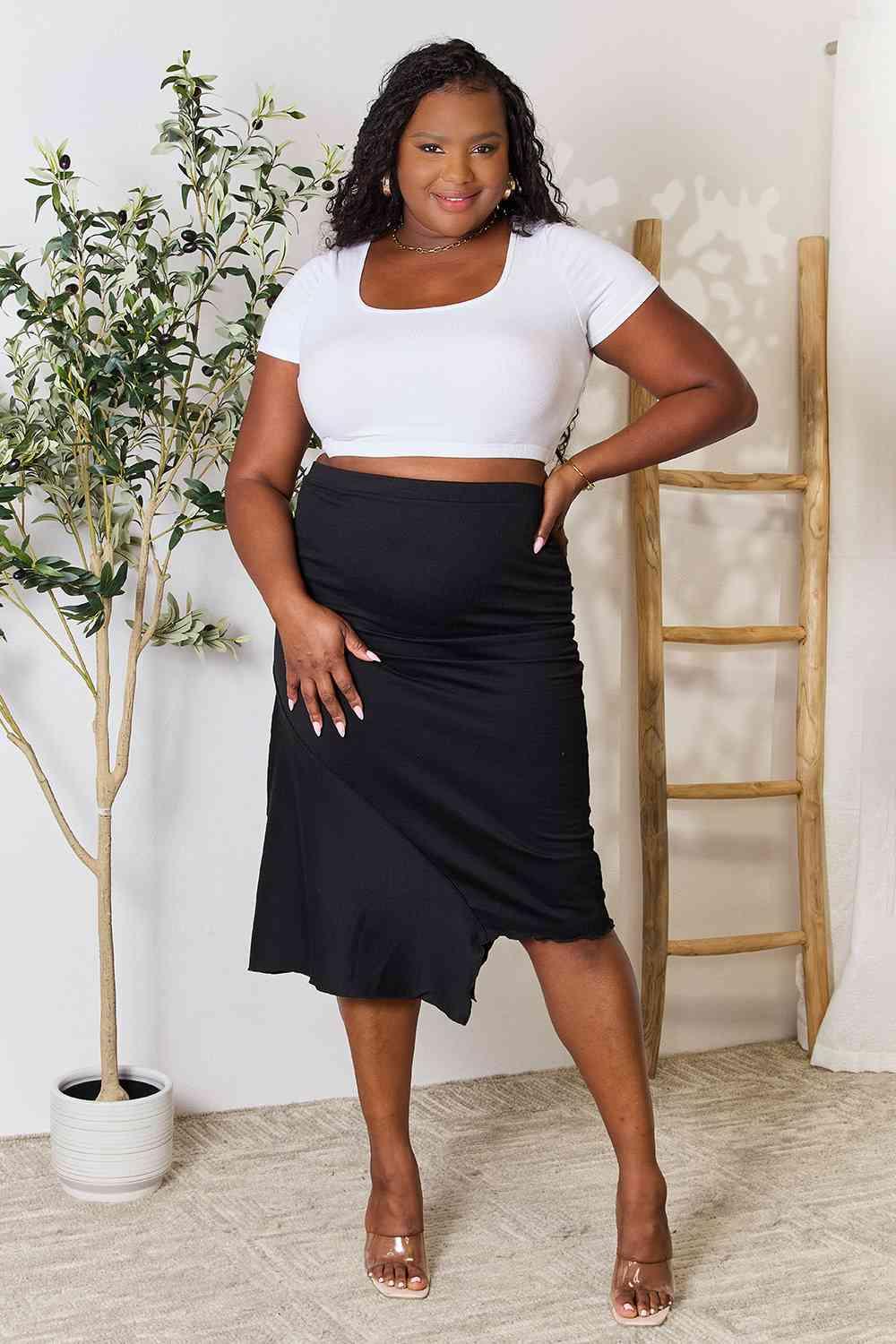 Culture Code Full Size High Waist Midi Skirt - Browngold Fashion