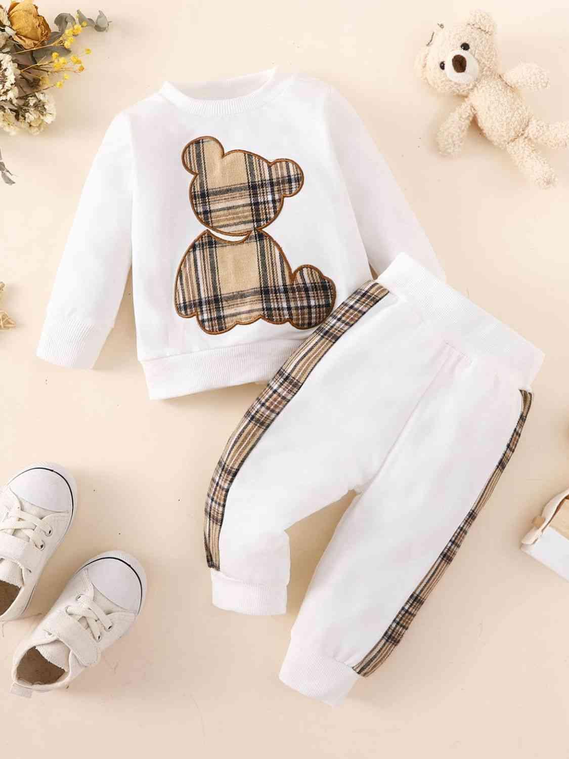 Baby Bear Graphic Sweatshirt and Joggers Set - Browngold Fashion