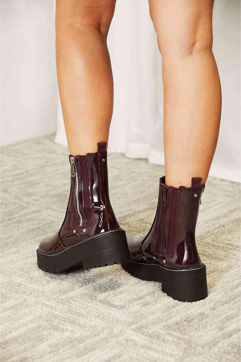 Forever Link Side Zip Platform Boots - Browngold Fashion