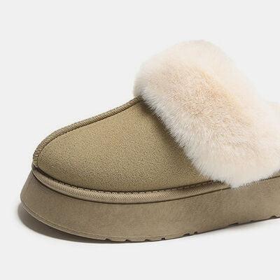 Center-Seam Furry Chunky Platform Slippers - Browngold Fashion