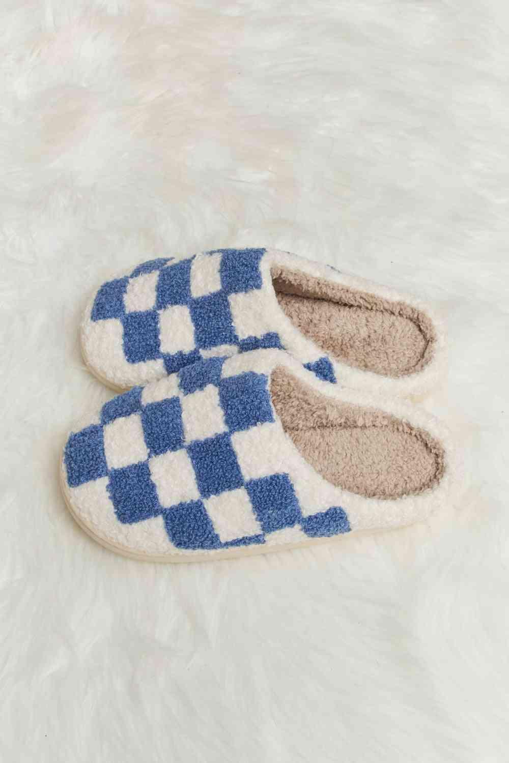 Melody Checkered Print Plush Slide Slippers - Browngold Fashion