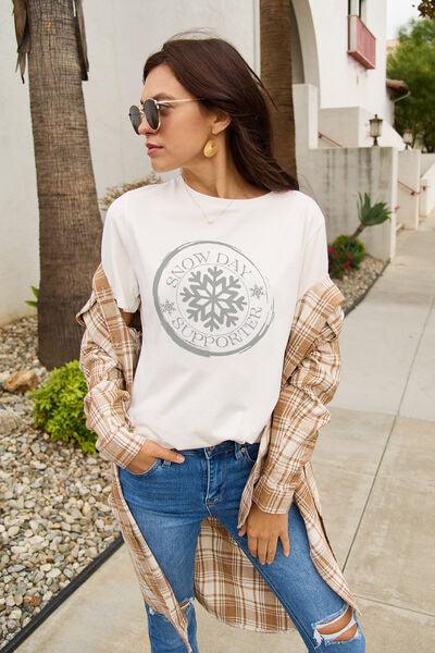 Simply Love Full Size SNOW DAY SUPPORTER Round Neck T-Shirt - Browngold Fashion