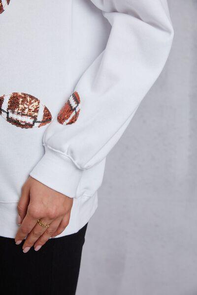 Football Sequin Patch Long Sleeve Sweatshirt - Browngold Fashion