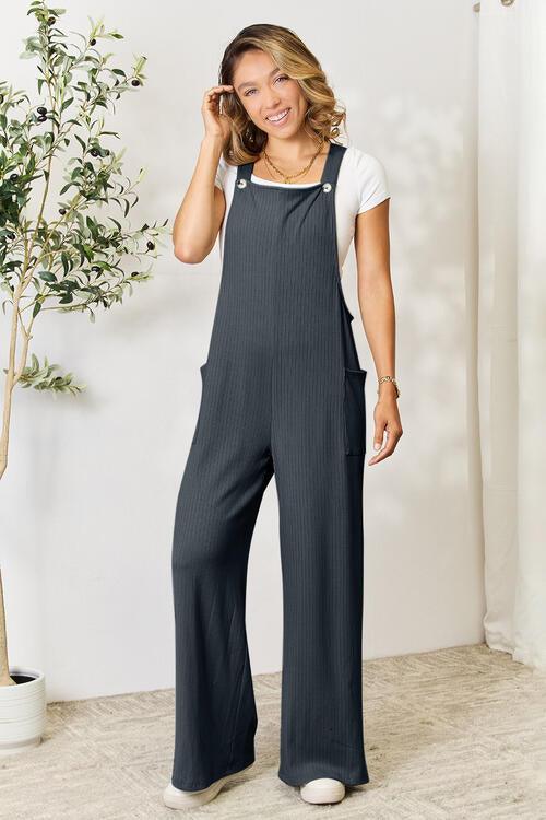 Double Take Full Size Wide Strap Overall with Pockets - Browngold Fashion